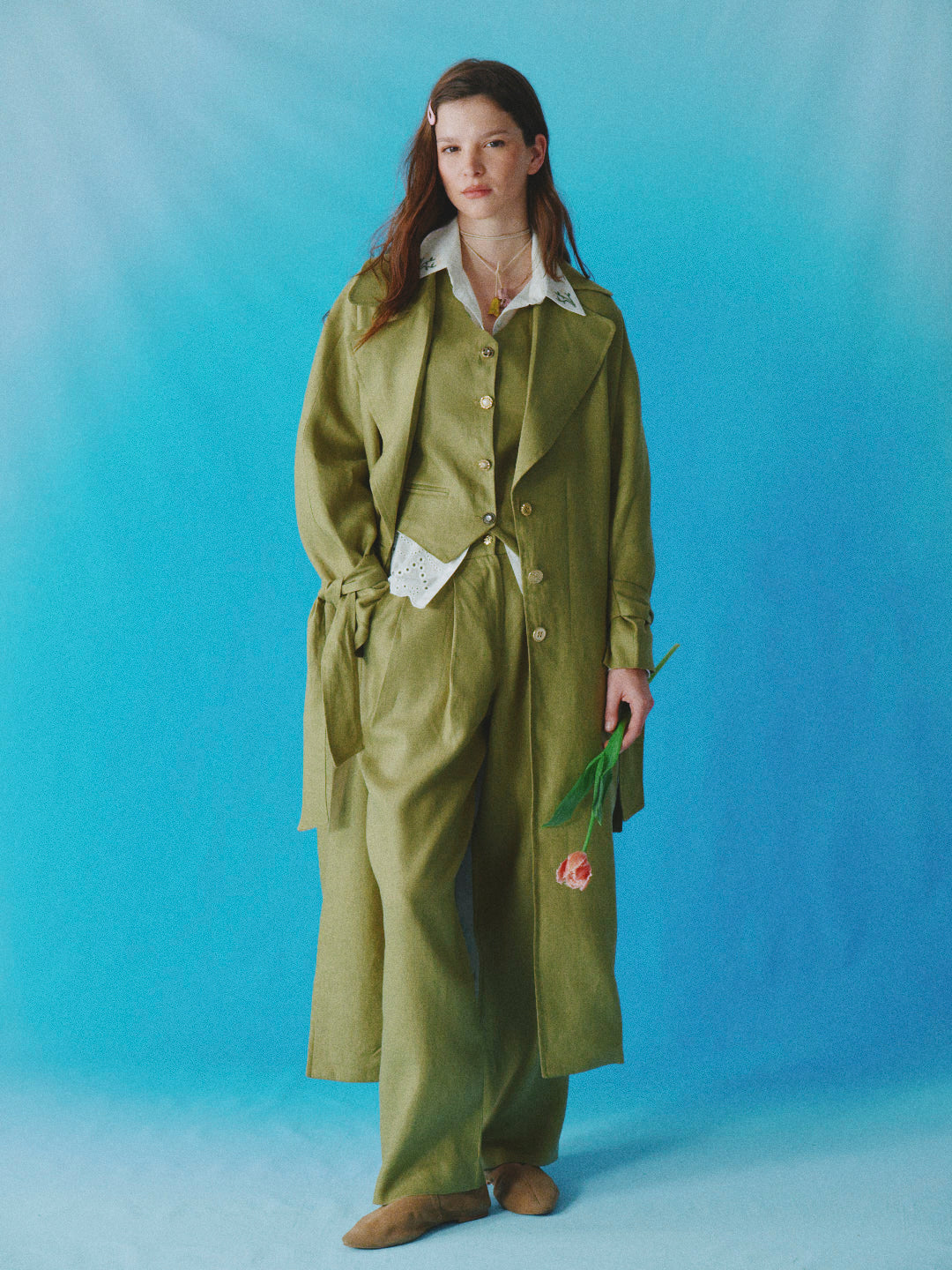 Leonora Trench Olive Green